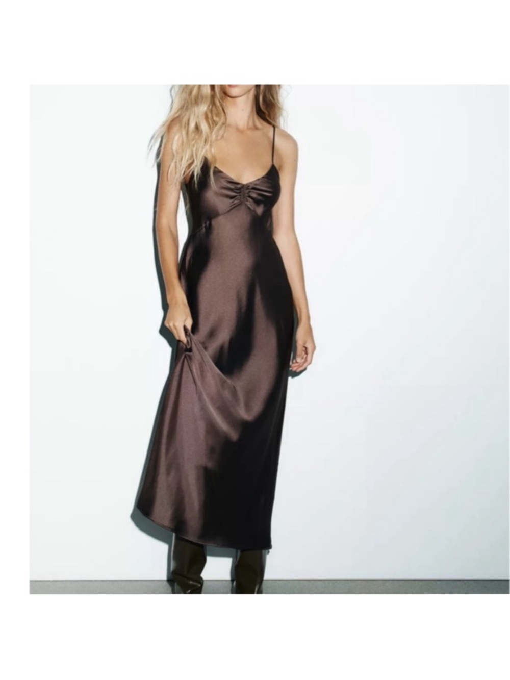 Zara Satin Brown Slip Dress